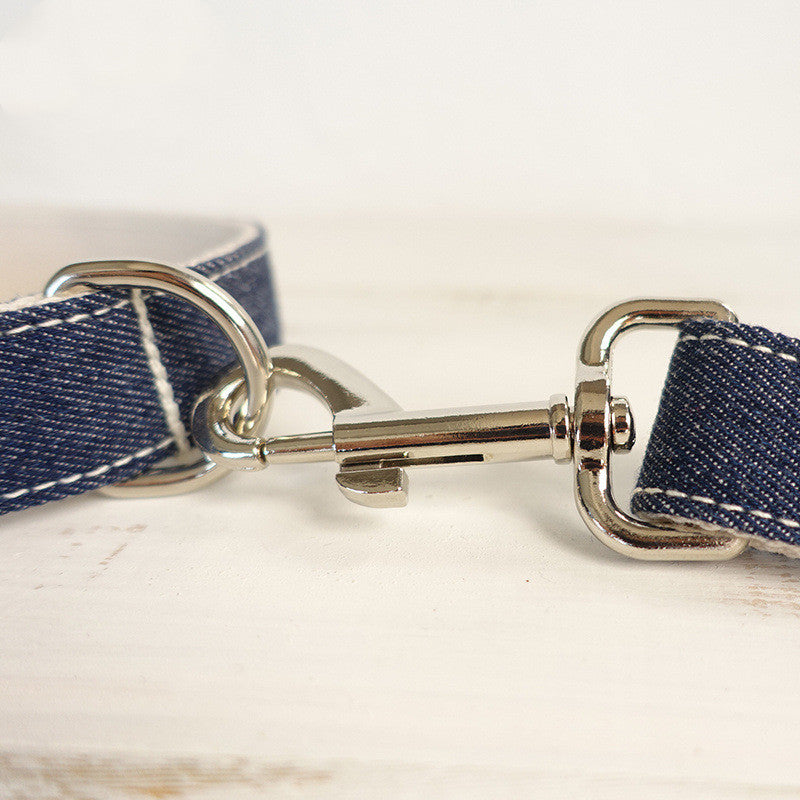 MUTTCO Adjustable Denim Dog Collar with Leash